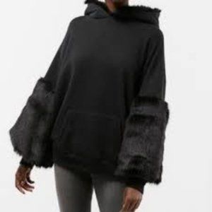 Express faux fur hoodie black NWT size S